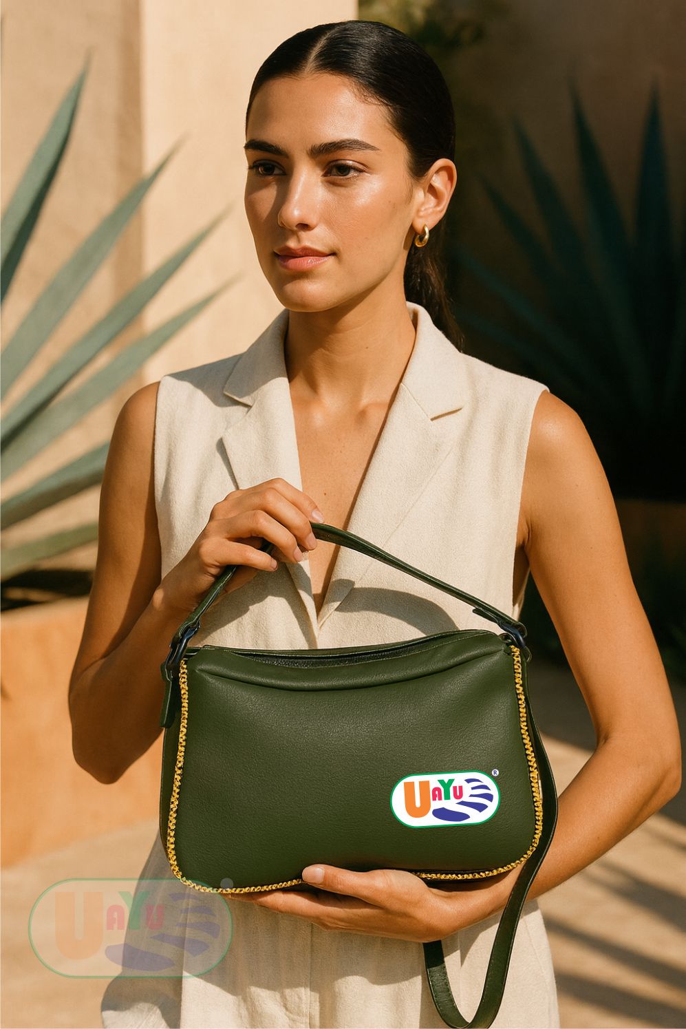Modelo usando bolso Lago de Chapala Verde